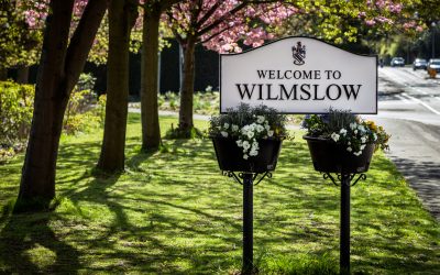 Sign board of wilmslow town in Cheshire England