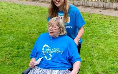 Sally Kendall with her Mum completing Walk for Parkinson's at Marbury Country Park