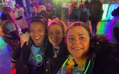 Hayley Gill (right) from Carefound Home Care in Wilmslow participating in this year’s Glow Manchester event