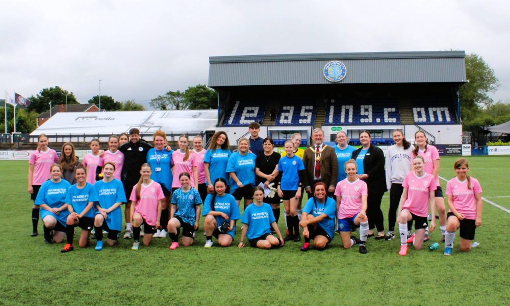 Teams from Carefound Home Care and Macclesfield Ladies Football Club at Kick4Parkinsons