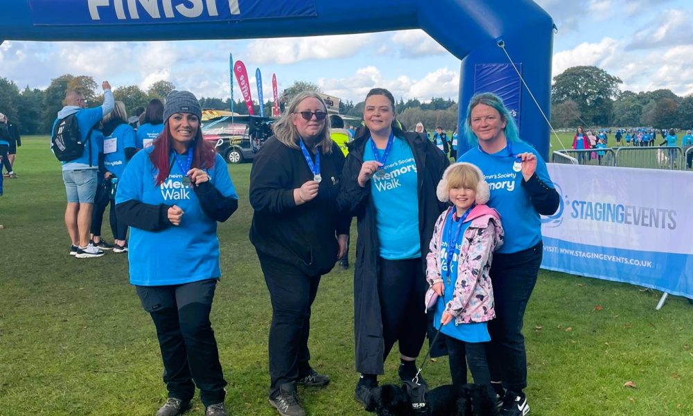 Helen, Gemma, Hayley, Gizmo, Lexi and Sam at the Cheshire Memory Walk 2024