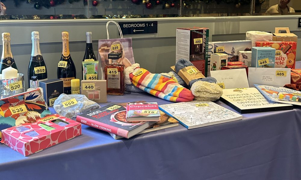 Raffle prizes donated by local businesses from Harrogate and Ripon