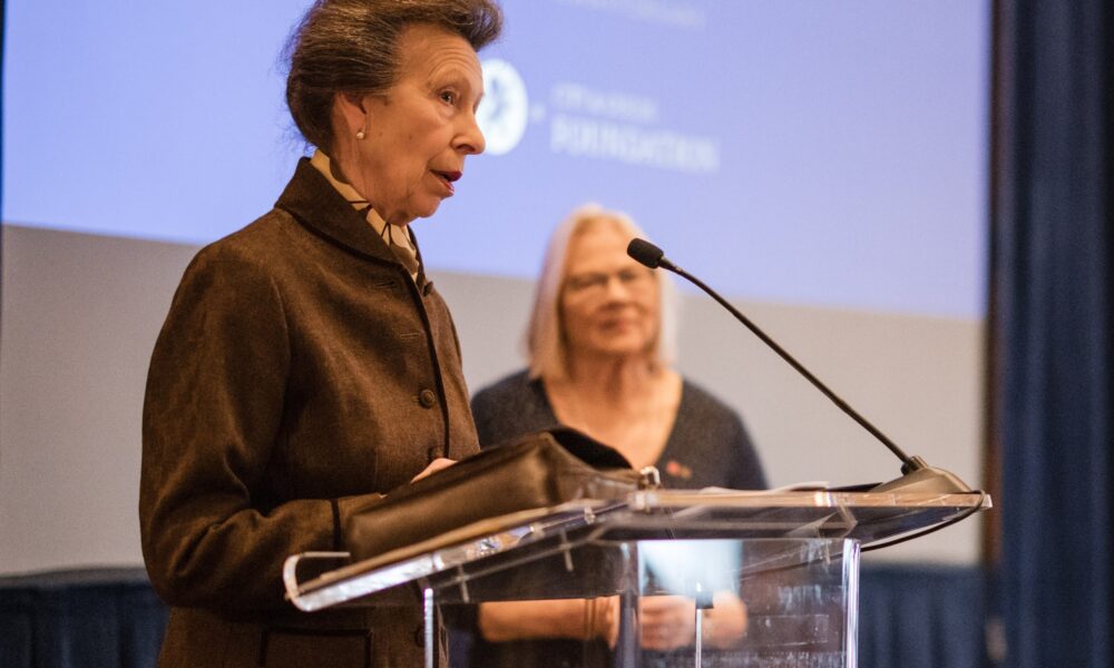 HRH The Princess Royal on stage with Dame Ann Limb, Chair of City & Guilds Foundation, at Fishmongers Hall in London