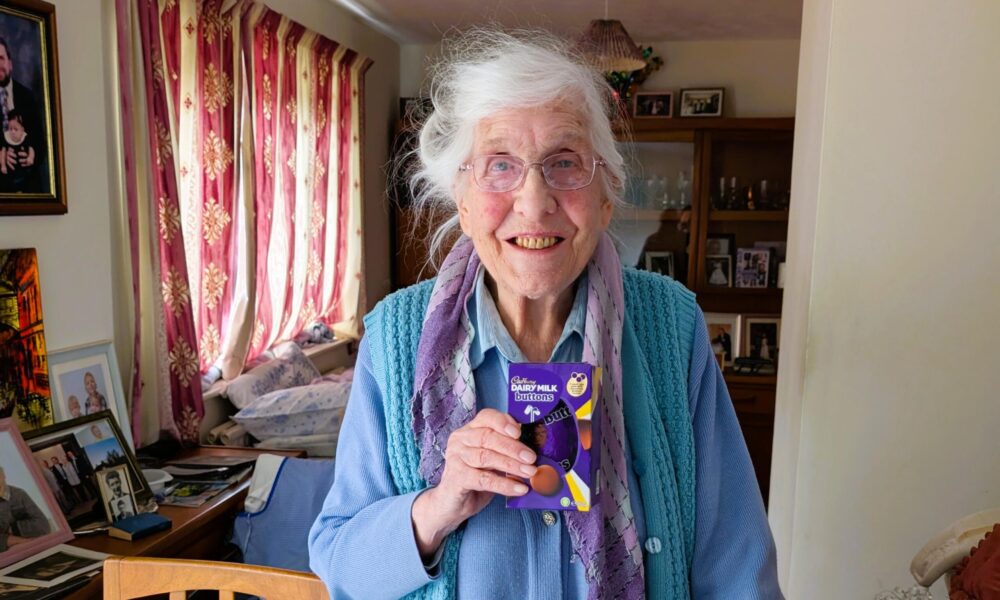 Easter celebrations in West Bridgford 2026 Elderly lady with Easter egg in Nottinghamshire