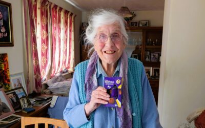 Easter celebrations in West Bridgford 2026 Elderly lady with Easter egg in Nottinghamshire