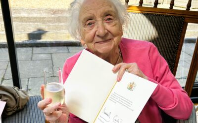 Carefound Home Care West Bridgford's client turns 100 at home Elderly lady in Nottinghamshire celebrating turning 100 with card from the King and Queen